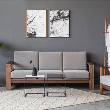 爵尼北欧实木沙发胡桃木纯实木现代简约单双三人沙发客厅家具日式极简