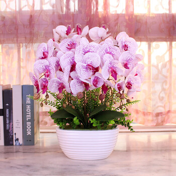 果林轩蝴蝶兰仿真花套装摆件 客厅装饰花假花整体花瓶绢花花艺摆设