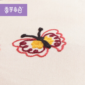 香芋谷色 鲁绣田园可爱卡通抱枕套 长方形床头靠枕 大号汽车靠垫 花间 白色底-蝴蝶小花款 50x40cm抱枕套+枕芯