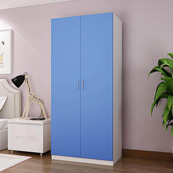 家居衣橱衣柜卧室家具原木两三四平开门柜子柏木风格组合板 2米蓝色 2