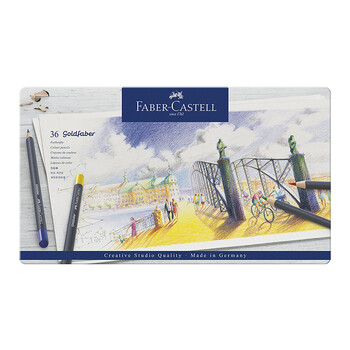 辉柏嘉（Faber-castell）油性彩铅笔36色蓝铁盒彩色铅笔114736美术生专用写生专业手绘彩铅笔画画笔
