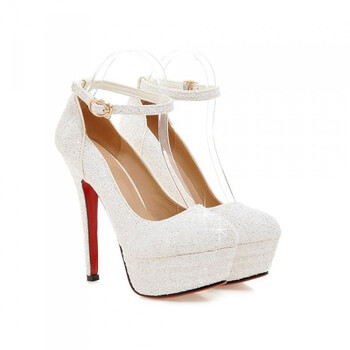 恨天高女鞋性感夜店超高跟鞋细跟亮片单鞋礼服舞台演出鞋 白色 36