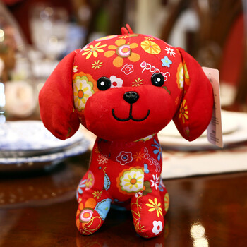 2018狗年吉祥物公仔生肖狗毛绒玩具花布狗布娃娃定做logo年会礼品 深