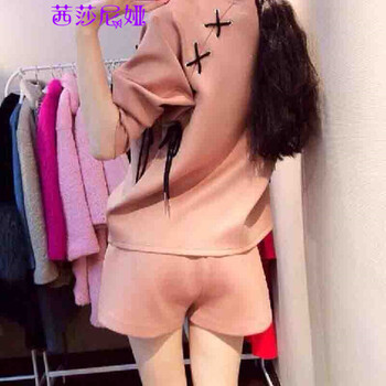 茜莎尼娅2015新绑带时尚宽松休闲宽松独特绑带短裤套装套装5238 图片色 S