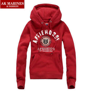 AK MARINES 2015秋冬季外套女 女士套头连帽卫衣女 韩版抓绒加厚帽衫AF卫衣 AF613酒红 XL