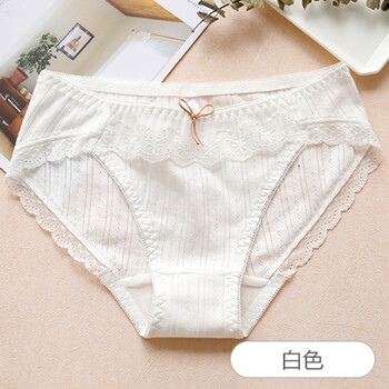 镂空棉少女甜美蕾丝边内裤女性感女士低腰三角裤头女生底裤jq 白色 m