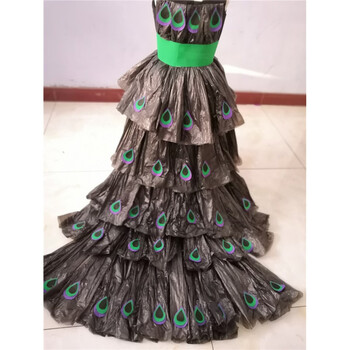 古莱登环保服装女儿童时装秀表演服舞台演出服孔雀环保公主裙拖尾走秀