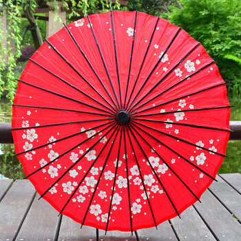 复古和风油纸伞粉红樱花日式装饰伞仿古古典实用cos红色道具 84cm红色