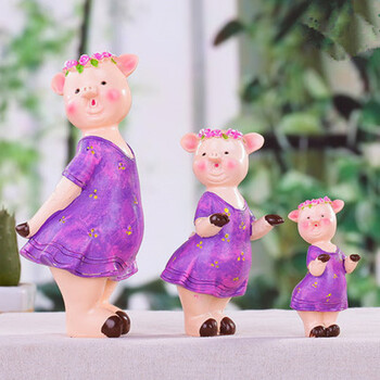 柜摆件卧室新房间酒柜装饰品吊脚娃娃创意可爱小摆件 紫猪一家三口