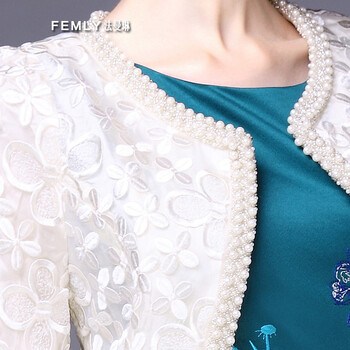 FEMLY 法曼丽 2016春秋季新款短外套女修身九分袖通勤OL小香风绣花钉珠外套5915 白色 XL