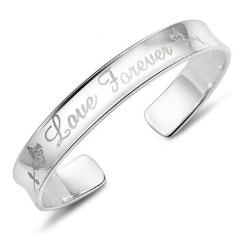 银手镯 女式 玫瑰之约韩版时尚复古手环loveforever手镯 玫瑰之约手镯