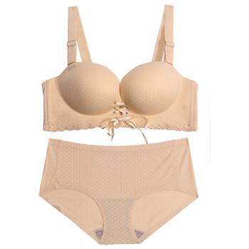 绑带文胸聚拢 无痕无钢圈调整型收副乳女士内衣胸罩 肤色套装 36/80a