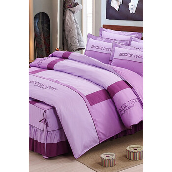 盛晟家 罗马风床裙绣花纯棉四件套 紫色 1.8m(6英尺)床