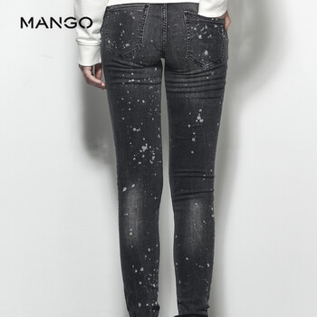 MANGO牛仔系列灰色漆点磨白紧身铅笔牛仔裤53003538TN 灰色 165/70