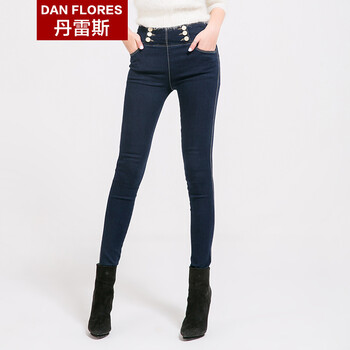 丹雷斯 牛仔裤子女高腰弹力小脚牛仔女裤长裤修身显瘦韩版铅笔裤秋季新款牛仔裤子女 高腰蓝色 28码/L