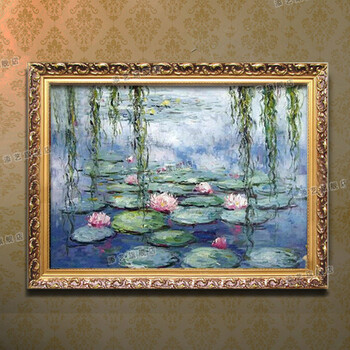 壁画手绘油画 居家客厅有框挂画装饰画欧式简约花卉挂画 睡莲hf08sn