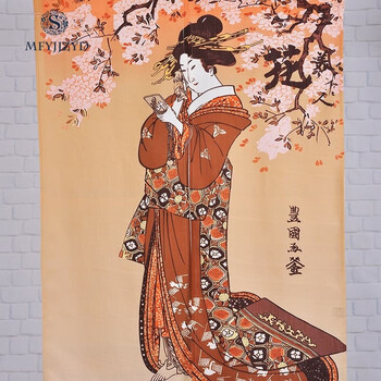 日式浮世绘仕女武士风水开运门帘隔断装饰和风门帘定制 0202