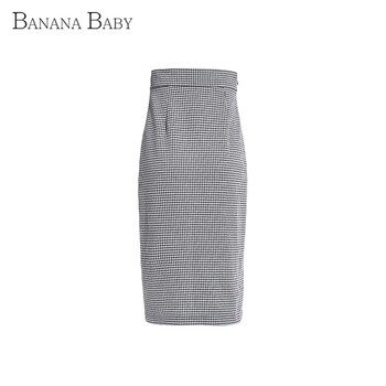 香蕉宝贝bananababy千鸟格高腰开叉包臀裙通勤一步裙D53Q810 黑格 M