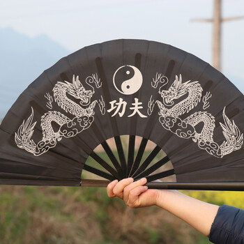 功夫扇子塑料骨响扇太极扇红色武术扇太极演出木兰扇双扇折扇sn4904