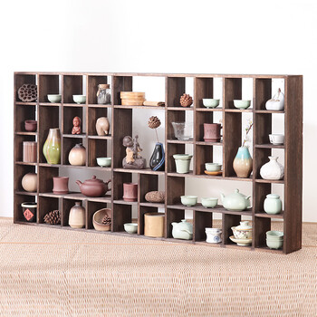 日式简约木制格子架 茶壶茶杯展架杯托摆架展柜多宝格茶道配件 茶架