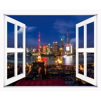 华洛芙 山水3d仿真立体假窗户墙贴纸客厅创意装饰墙贴画卧室风景墙面
