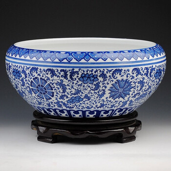 
                                        泰浦瓯 景德镇陶瓷器 青花瓷鱼缸 水浅 金鱼缸 乌龟缸 现代时尚家饰摆设 大号                