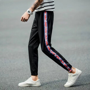 英伦班纳(enlen&benna)青年学生韩版休闲运动裤 条纹字母小脚长裤