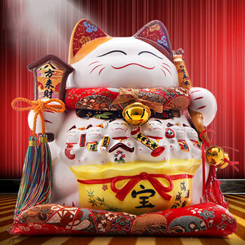 
                                        14寸发财猫陶瓷招财猫 开业礼品陶瓷存钱罐家用工艺品陶瓷创意储钱罐办公室饰品玄关装饰摆设 八方来财                