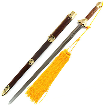 武当太极剑龙泉宝剑不锈钢软剑武术表演剑 黄铜鞘八卦剑