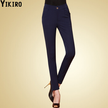 YIKIRO 2015秋装新款 OL百搭修身显瘦小腿西装裤女长裤 Y5821 蓝色 L/28