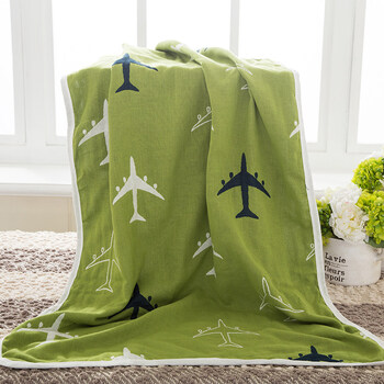 被纯棉双人单人夏季毛巾毯纱布空调毯卡通午睡毯子 【三层飞机】90*90