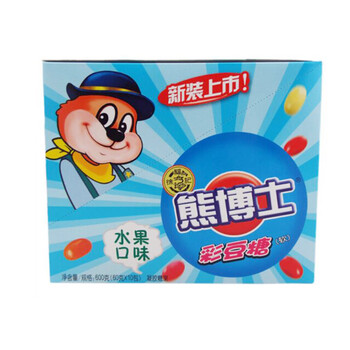 徐福记 熊博士 彩豆糖 橡皮糖 口嚼糖 嘟笛糖 600g(60g*10包) qq软糖