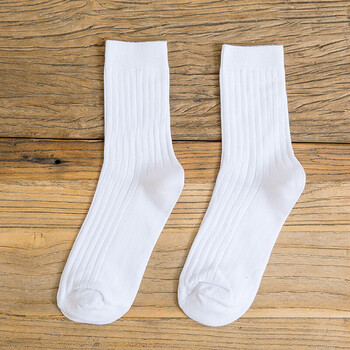 5双袜子男韩版纯棉复古短袜日系纯色防臭长袜中筒袜时尚百搭韩国 白色