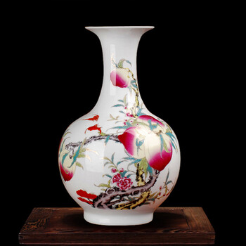 领格lingge景德镇陶瓷器寿桃子花瓶大号金边釉上彩赏瓶花瓶家居装饰