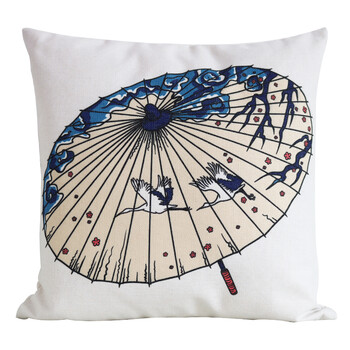 日式靠垫抱枕花纹折扇浮世绘富士山复古和风棉麻沙发靠垫抱枕靠枕