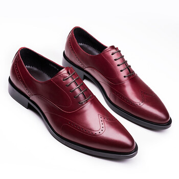 新款男士皮鞋欧版正装皮鞋系带纯皮单鞋时尚婚鞋工作穿真皮皮鞋 酒