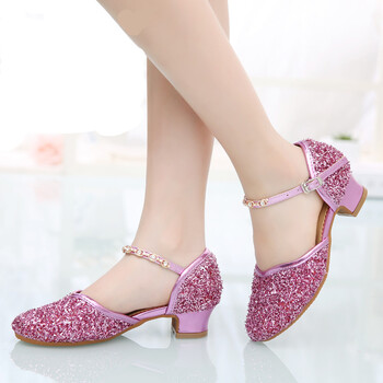 绚萌 童鞋夏季拉丁舞鞋儿童小女孩舞蹈鞋低跟水晶演出女童跳舞凉鞋