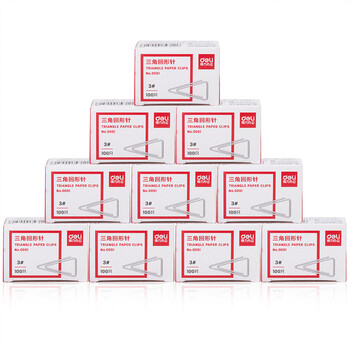 得力（deli）3#镀镍三角回形针 29mm金属曲别针 100枚/盒 10盒装 办公室文具用品 P00051