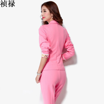 祯禄2015时尚休闲女西服粉色秋装蓝玫瑰秋季小西装裤职业套装 8100 粉红色 XXL
