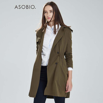 ASOBIO 2015秋季新款女装 时尚军旅连帽休闲中长款风衣4532423790 橄榄绿/523 155/80A/XS