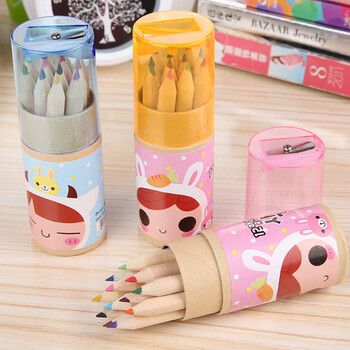 仕林轶语 牛皮纸筒装彩色铅笔 24色带卷笔刀盖儿童绘图彩色铅笔 卡通