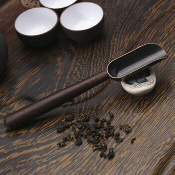 薇恋 黑檀木茶匙茶勺 木质金属茶铲茶叶勺子功夫茶具配件