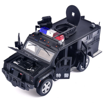 1:32合金汽车模型悍马越野车 防爆警车儿童声光回力小汽车玩具 四轮7开门特警车