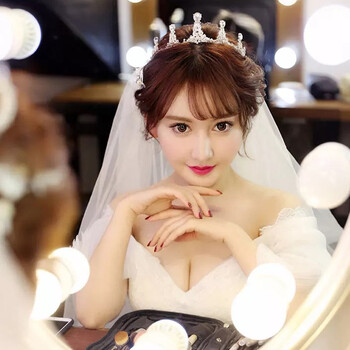 韩式短发新娘婚纱造型花环头饰森女系2018新