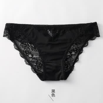火辣蕾丝面料内裤女冰丝低腰无痕纯棉裆女士三角裤少女诱惑薄 黑色 m