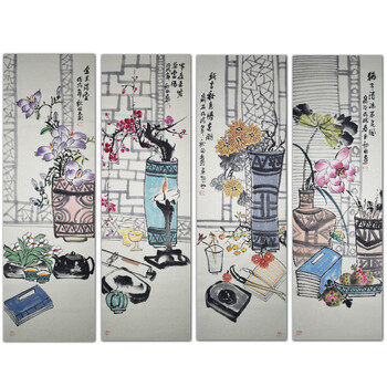 职业画家秋田 清供图-四条屏 授权保真