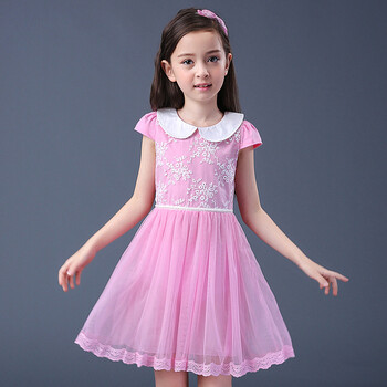 女童夏装短袖连衣裙儿童春夏季中大童韩版小女孩粉色淑女公主裙子