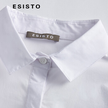 经典衬衫女 ESISTO 欧洲站百搭修身显瘦纯棉长袖翻领白色OL女士衬衣W17 10白色 欧洲码L(中国码XL)