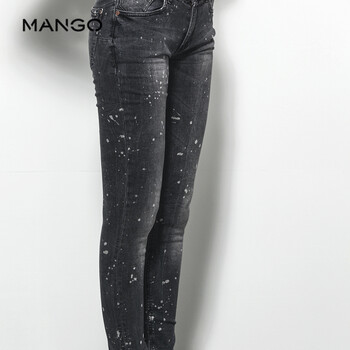 MANGO牛仔系列灰色漆点磨白紧身铅笔牛仔裤53003538TN 灰色 165/70