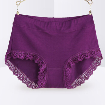 女士内裤中腰蕾丝高腰大码中年妈妈大红色裤头 紫色 加大187(140*155